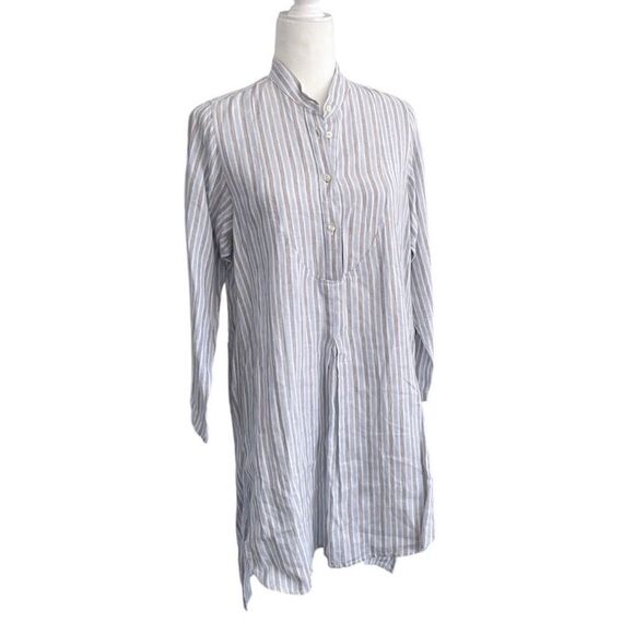 South Street Linen SOST Portland Maine Striped Tunic Popover Blue Gray White - Picture 1 of 10